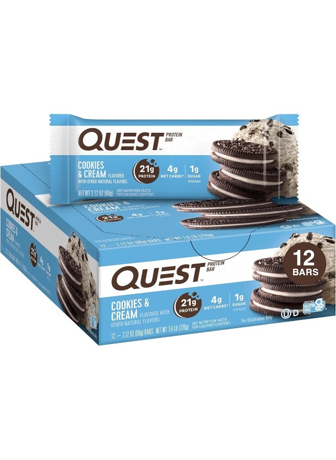 Protein Bar, High Protein, Low Carb, Gluten Free, Soy Free, Keto Friendly, 12 Count (Cookies And Cream)
