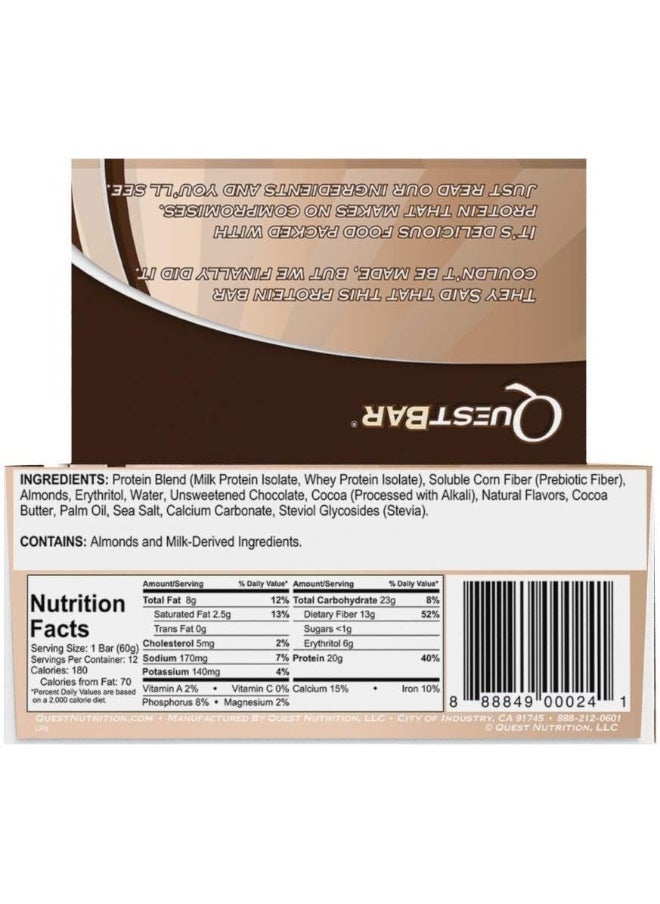 Nutrition Double Chocolate Chunk Protein Bars, High Protein, Low Carb, Gluten Free, Keto Friendly, 12 Count