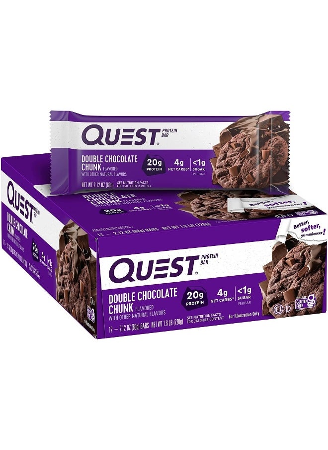 Nutrition Double Chocolate Chunk Protein Bars, High Protein, Low Carb, Gluten Free, Keto Friendly, 12 Count