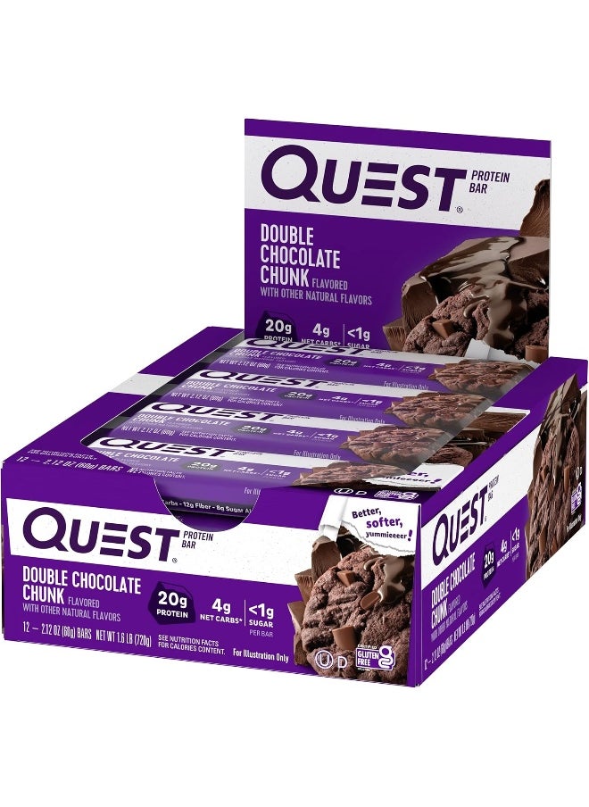 Nutrition Double Chocolate Chunk Protein Bars, High Protein, Low Carb, Gluten Free, Keto Friendly, 12 Count