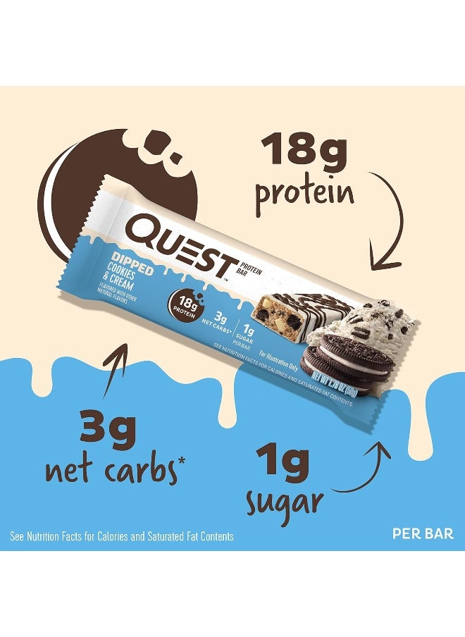 Nutrition Dipped Chocolate Cookies & Cream Protein Bars, High Protein, Low Carb, Gluten Free, Keto Friendly, 12 Count