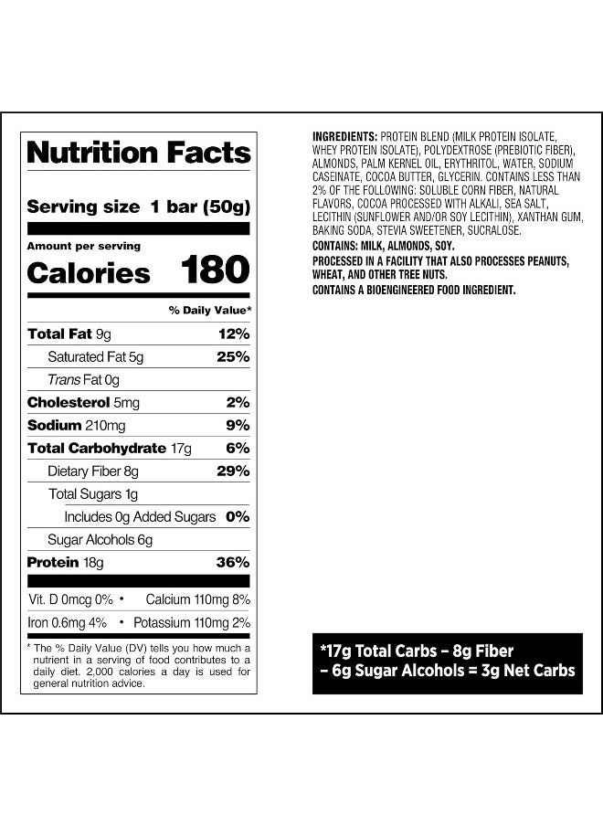Nutrition Dipped Chocolate Cookies & Cream Protein Bars, High Protein, Low Carb, Gluten Free, Keto Friendly, 12 Count