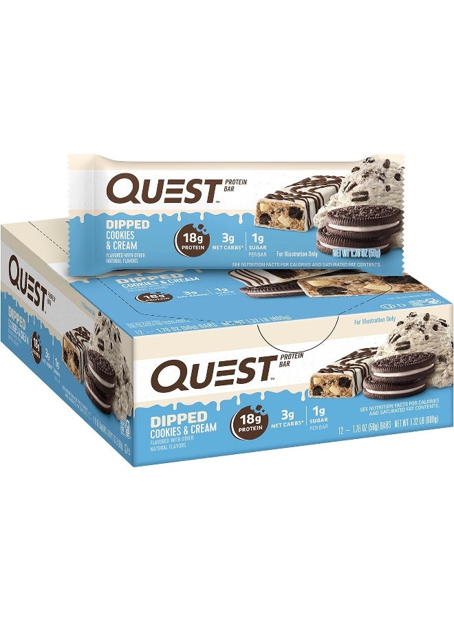 Nutrition Dipped Chocolate Cookies & Cream Protein Bars, High Protein, Low Carb, Gluten Free, Keto Friendly, 12 Count