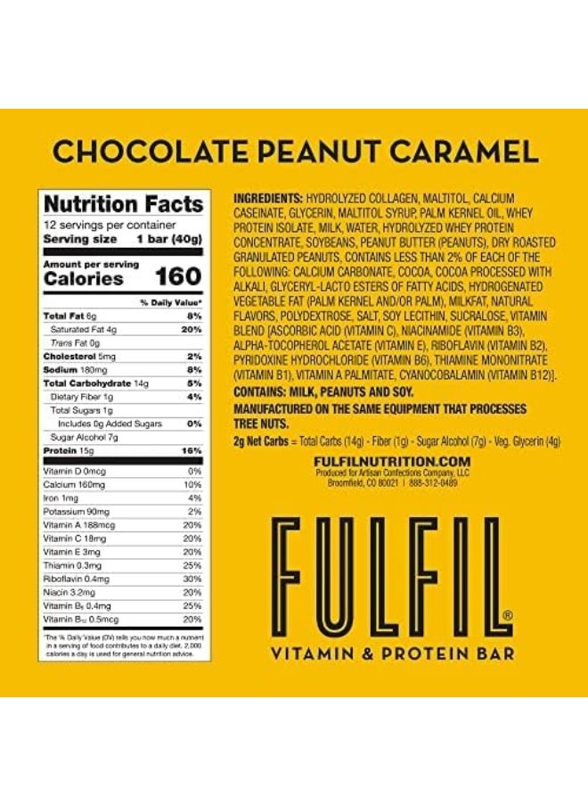 Vitamin And Protein Bars, Chocolate Peanut And Caramel, Snack Sized Bar With 15 G Protein And 8 Vitamins Including Vitamin C, 12 Count