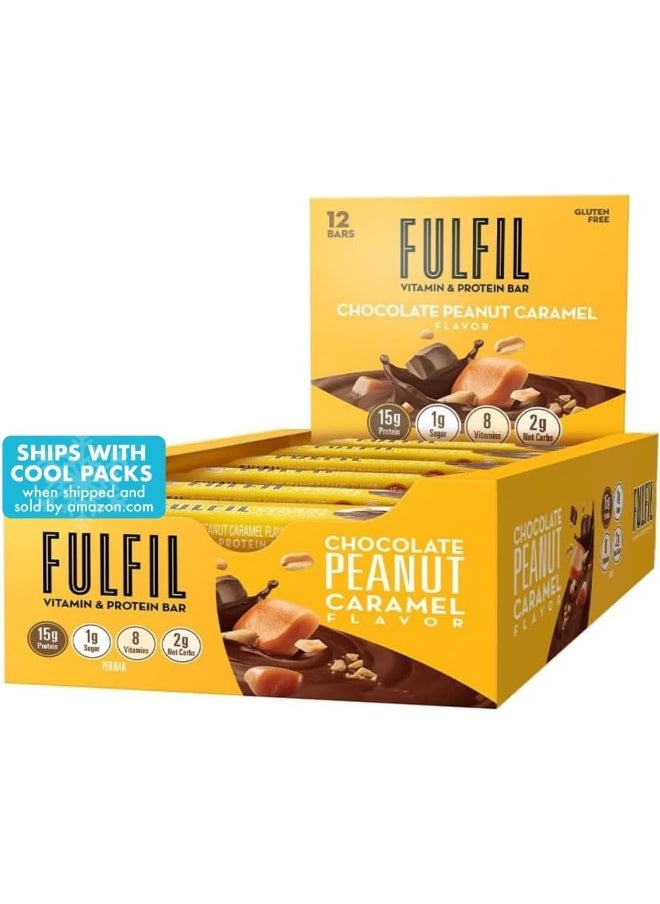Vitamin And Protein Bars, Chocolate Peanut And Caramel, Snack Sized Bar With 15 G Protein And 8 Vitamins Including Vitamin C, 12 Count
