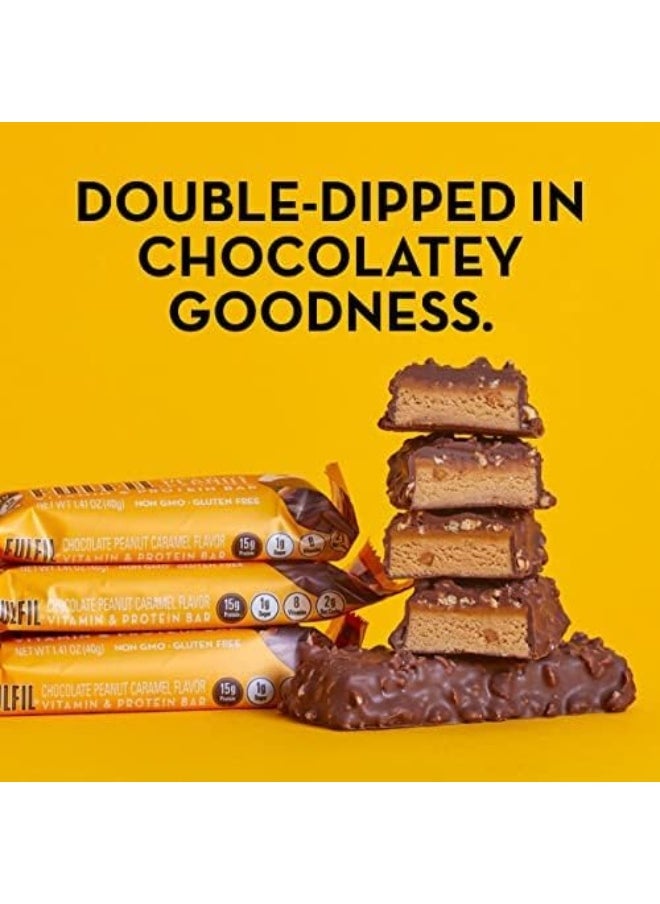 Vitamin And Protein Bars, Chocolate Peanut And Caramel, Snack Sized Bar With 15 G Protein And 8 Vitamins Including Vitamin C, 12 Count