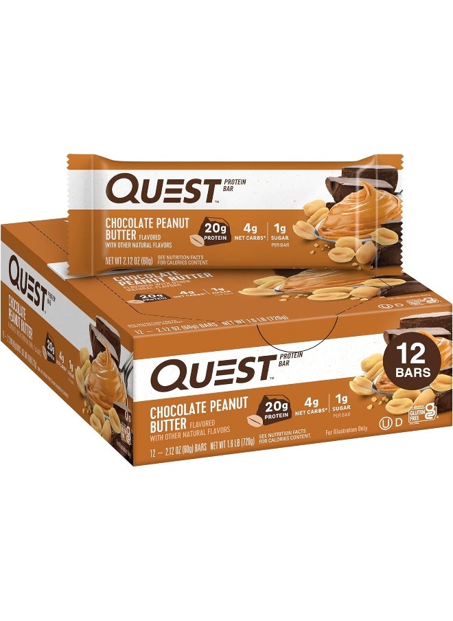 Nutrition Chocolate Peanut Butter Bars, High Protein, Low Carb, Gluten Free, Keto Friendly, Chocolate Peanut Butter - 12 Count