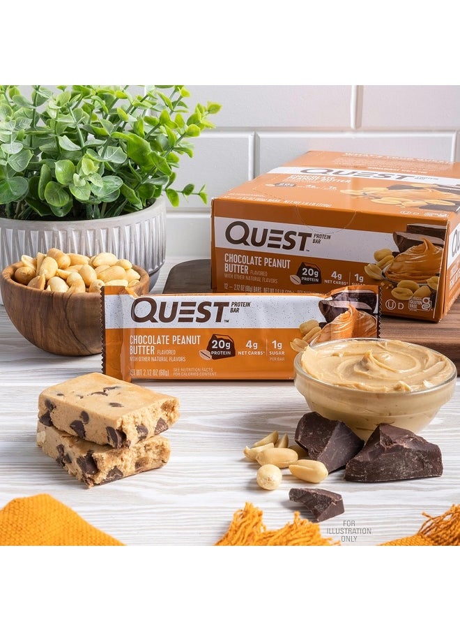 Nutrition Chocolate Peanut Butter Bars, High Protein, Low Carb, Gluten Free, Keto Friendly, Chocolate Peanut Butter - 12 Count
