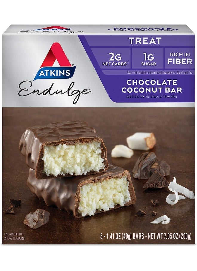 Endulge, Chocolate Coconut Bar, 5 Bars, 1.4 Oz (40 G) Each