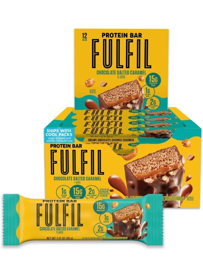 Vitamin And Protein Bars, Chocolate Salted Caramel, Snack Sized Bar With 15G Protein And 8 Vitamins Including Vitamin C, 12 Counts