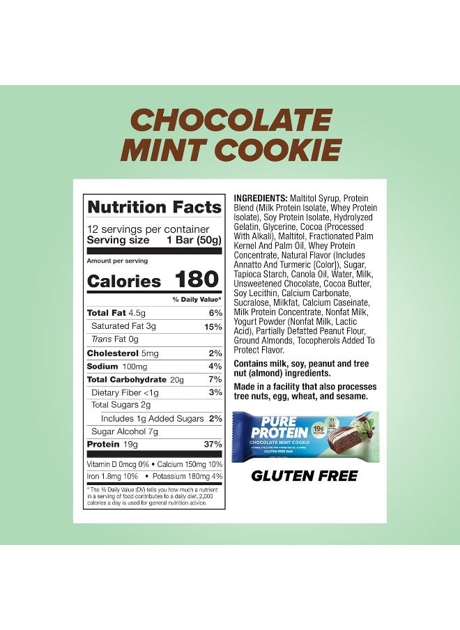 Bars, High Protein, Nutritious Snacks To Support Energy, Low Sugar, Gluten Free, Chocolate Mint Cookie, 1.76Oz, 12 Pack