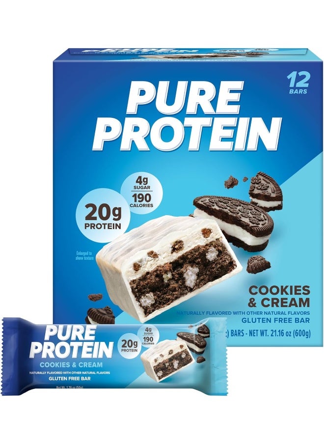 Bars, High Protein, Nutritious Snacks To Support Energy, Low Sugar, Gluten Free, Cookies & Cream, 1.76 Oz, 12 Count (Pack Of 1)