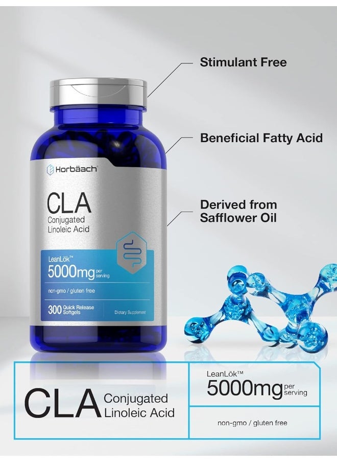 Horbäach Cla 3000 Mg Maximum Potency 300 Softgels - Conjugated Linoleic Acid Pills From Safflower Oil, Weight Loss Supplement, Non-Gmo, Gluten Free