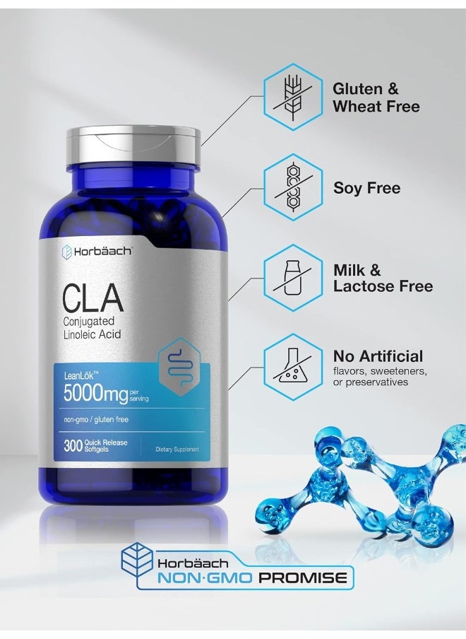 Horbäach Cla 3000 Mg Maximum Potency 300 Softgels - Conjugated Linoleic Acid Pills From Safflower Oil, Weight Loss Supplement, Non-Gmo, Gluten Free