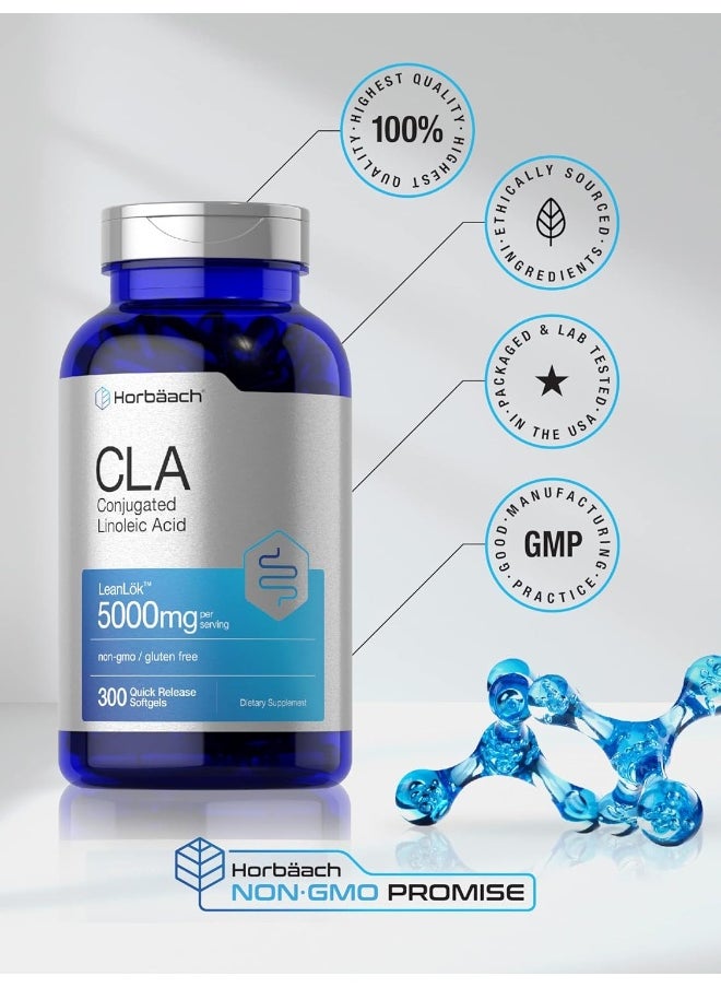 Horbäach Cla 3000 Mg Maximum Potency 300 Softgels - Conjugated Linoleic Acid Pills From Safflower Oil, Weight Loss Supplement, Non-Gmo, Gluten Free