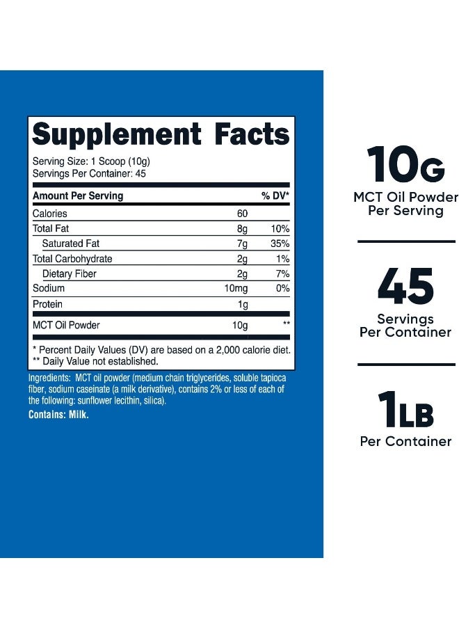 Mct Oil Powder 1Lb (16Oz) - Great For Keto, Ketosis And Ketogenic Diets - Zero Net Carbs, Non-Gmo + Gluten Free (Medium Chain Triglyceride)