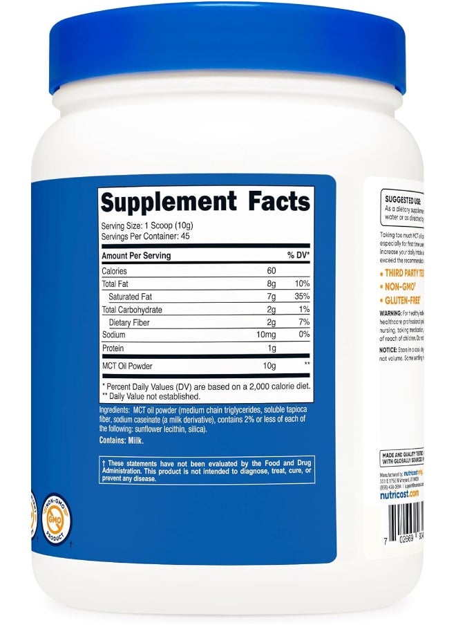 Mct Oil Powder 1Lb (16Oz) - Great For Keto, Ketosis And Ketogenic Diets - Zero Net Carbs, Non-Gmo + Gluten Free (Medium Chain Triglyceride)