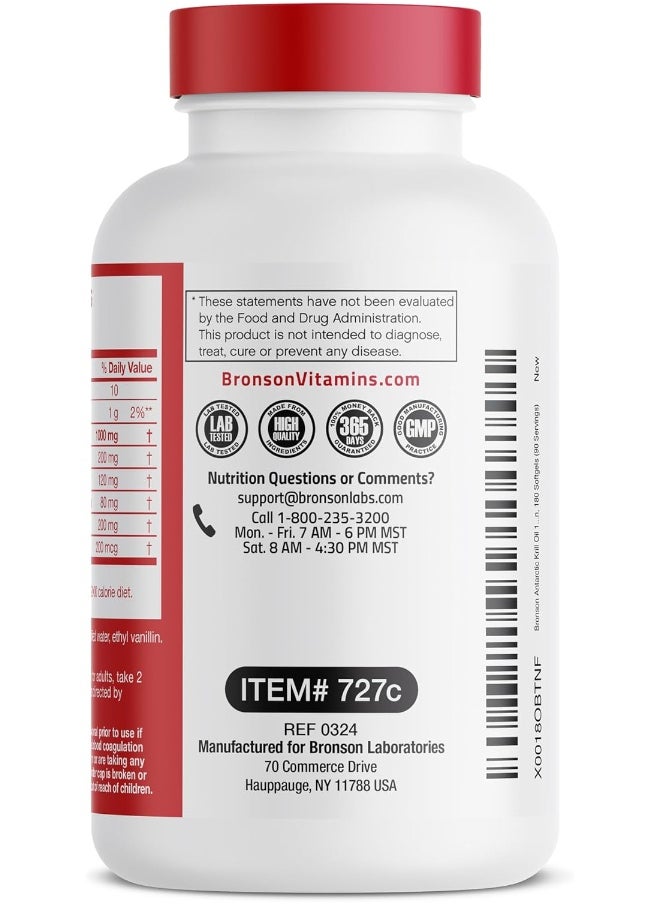 Antarctic Krill Oil 1000 Mg With Omega-3S Epa, Dha, Astaxanthin And Phospholipids – 100% Pure Premium Krill Oil - Heavy Metal Tested, Non Gmo - 180 Softgels (90 Servings)