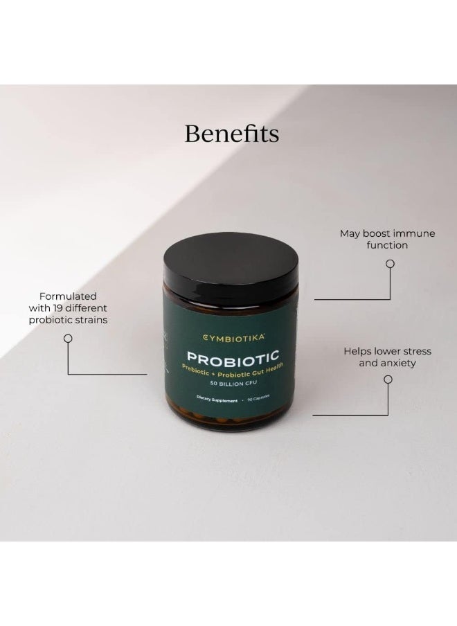 Probiotic 50 Billion Cfu, 90 Capsules, Effective Prebiotic + Probiotic Gut Health, Supports Healthy Digestion For Men & Women, Digestive Health Supplement