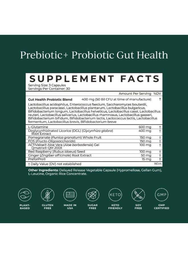 Probiotic 50 Billion Cfu, 90 Capsules, Effective Prebiotic + Probiotic Gut Health, Supports Healthy Digestion For Men & Women, Digestive Health Supplement