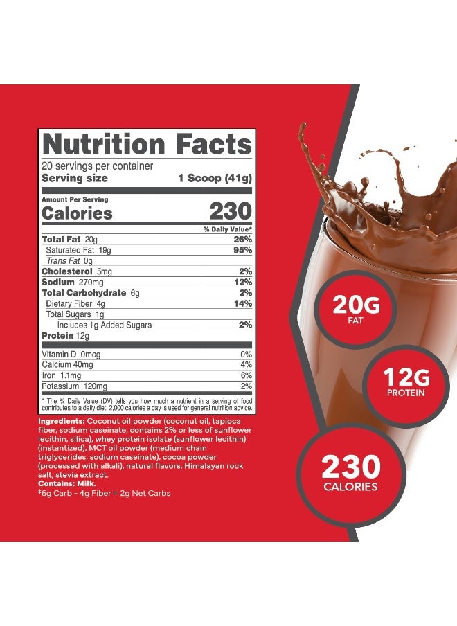 Keto Meal Replacement Shake Powder For Optimal Results + Mct Oil + Grass-Fed Whey - Perfectly Formulated Macros For Ketosis - 20 Servings - Chocolate