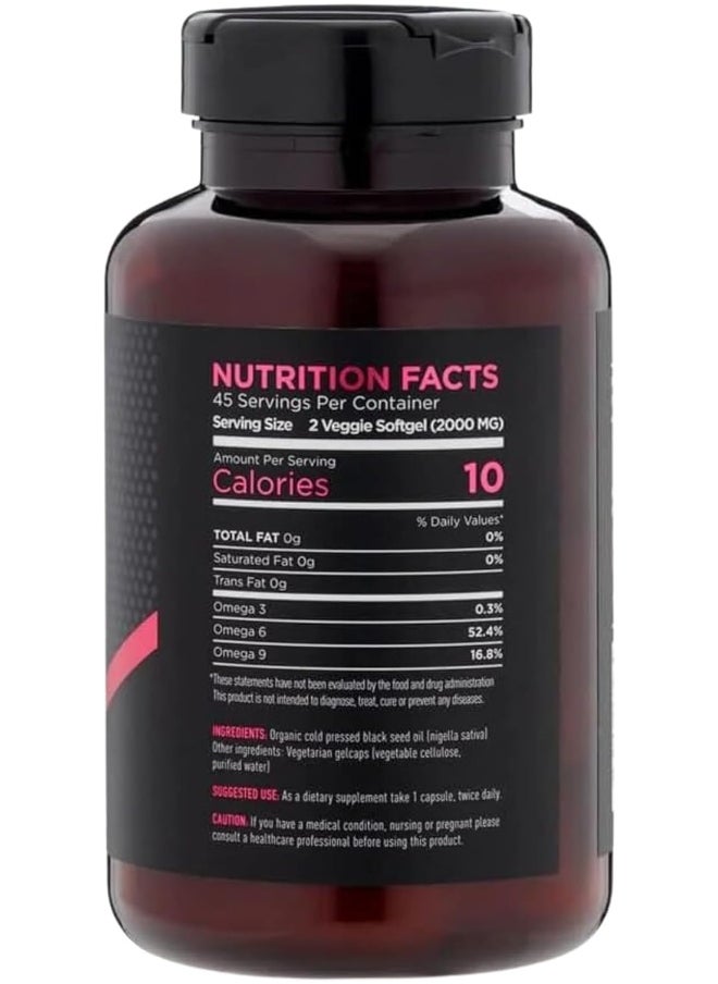 Black Seed Oil Capsules, 2000 Mg Per Serving- Organic, Cold-Pressed And Raw (90 Softgels)
