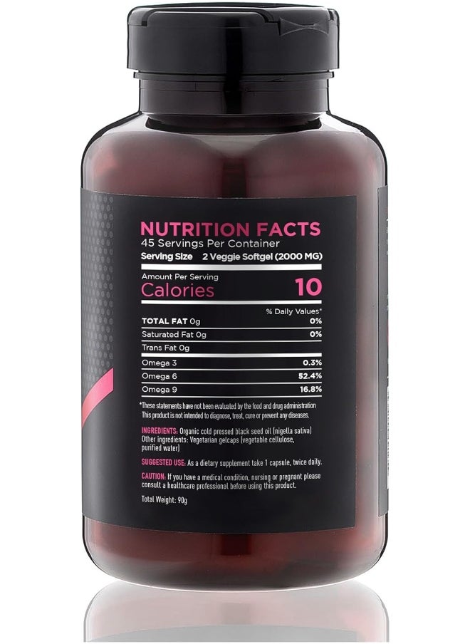 Black Seed Oil Capsules, 2000 Mg Per Serving- Organic, Cold-Pressed And Raw (90 Softgels)