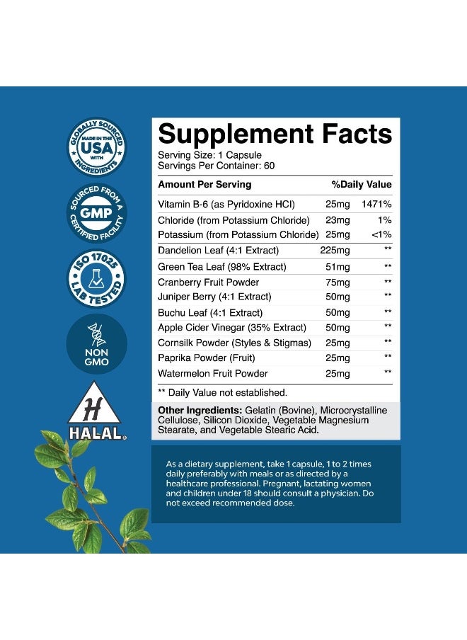 Water Away Pills Diuretic Supplements - Natural Diuretic Water Pills To Reduce Water Retention With Dandelion Leaf Extract Pure Green Tea Juniper Berry Vitamin B6 For Water Balance And Kidney Cleanse