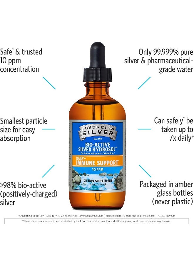 Bio-Active Silver Hydrosol For Immune Support - 10 Ppm, 4Oz (118Ml) - Dropper