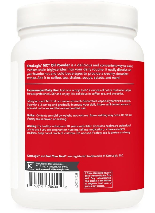 Ketologic MCT Oil Powder (1 LB) (French Vanilla) - 41 Servings, Medium Chain Triglycerides Powder Supplement