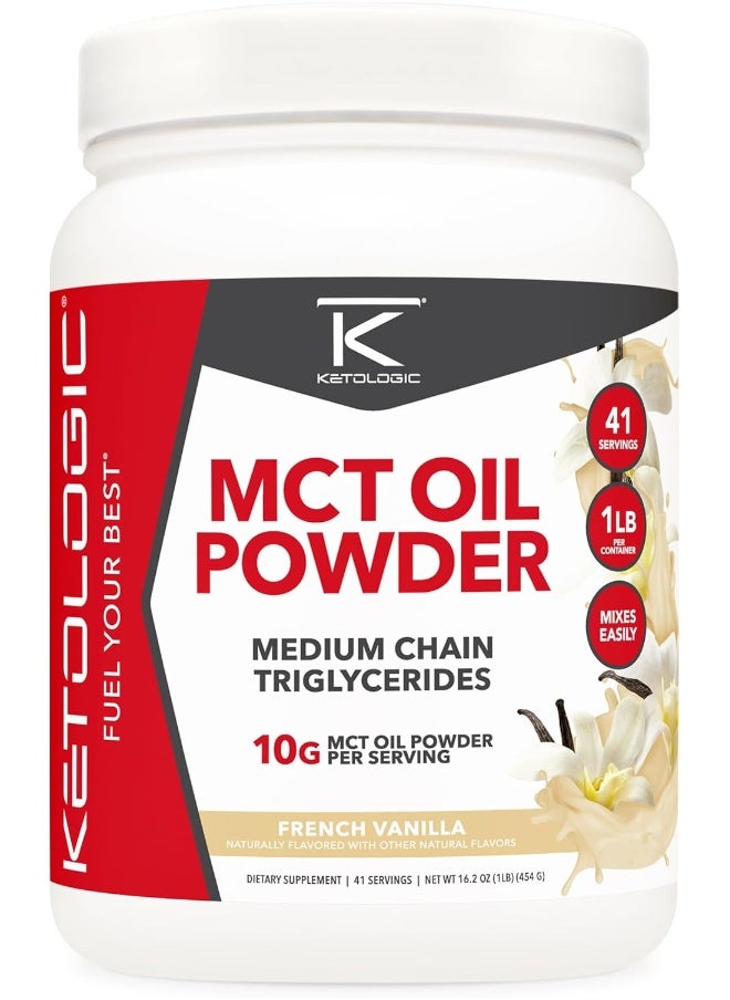 Ketologic MCT Oil Powder (1 LB) (French Vanilla) - 41 Servings, Medium Chain Triglycerides Powder Supplement