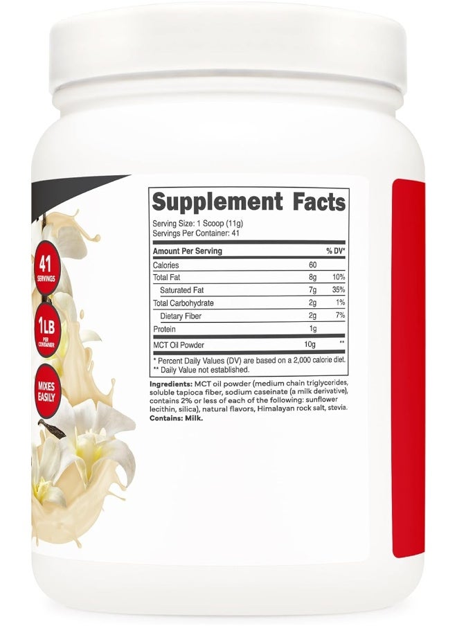 Ketologic MCT Oil Powder (1 LB) (French Vanilla) - 41 Servings, Medium Chain Triglycerides Powder Supplement