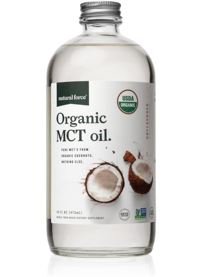 Organic Mct Oil – Pure Glass Bottle – Made From 100% Cold Pressed Virgin Coconut Oil + Certified Keto, Paleo, Kosher, Vegan & Non-Gmo – Lab Tested For Quality And Purity - 16 Ounce