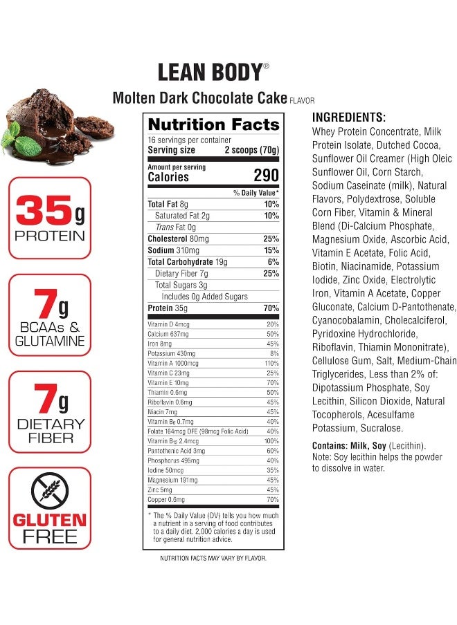 Lean Body Hi-Protein Meal Replacement Shake, Molten Dark Chocolate Cake