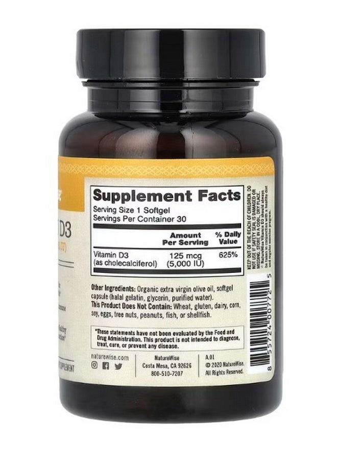 Vitamin D3 125 mcg 5000 IU 30 Softgels