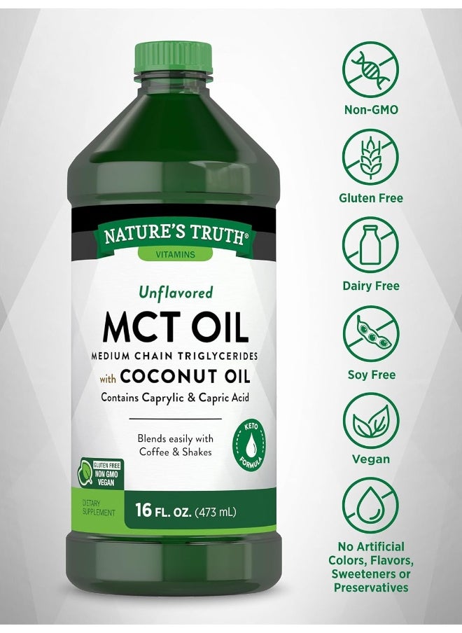 Mct 100% Pure Oil, Medium Chain Triglycerides, Unflavored, 16 Fl Oz