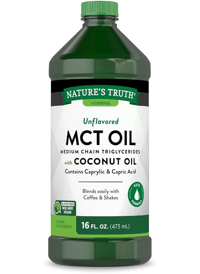Mct 100% Pure Oil, Medium Chain Triglycerides, Unflavored, 16 Fl Oz