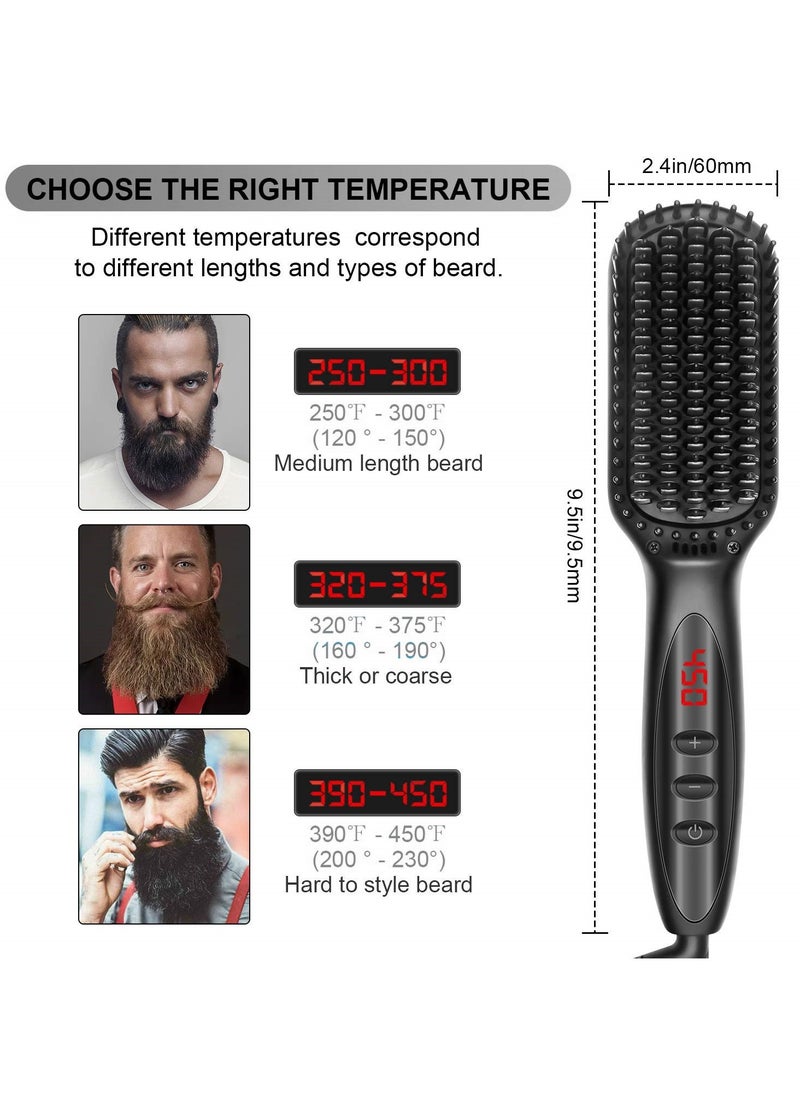Beard Straightener, Ionic Hair Straightener Brush With LCD,30s Fast Heating＆12 Adjustable Temperature,Upgraded Beard Brush for men, Portable Anti-Scald Beard Straightening Brush for 2 Inch+ Beard