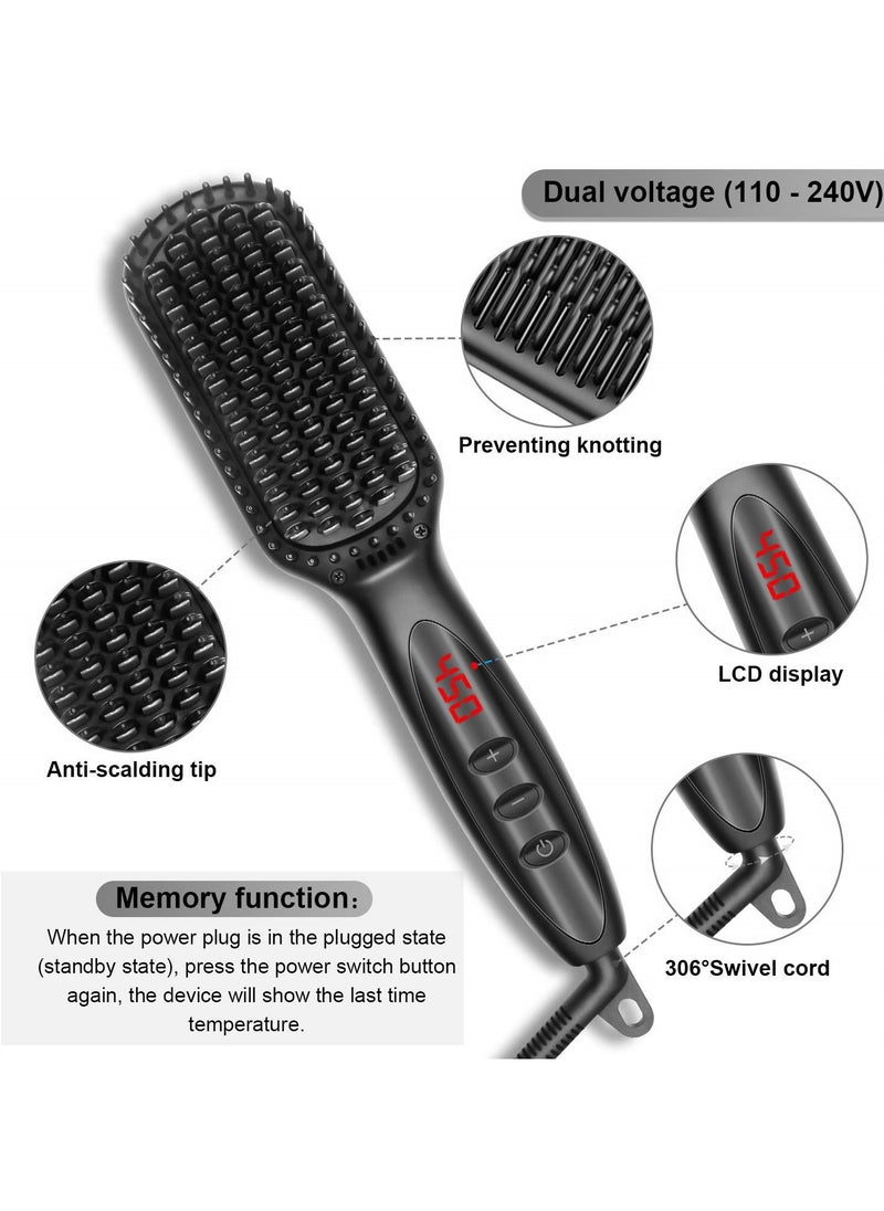 Beard Straightener, Ionic Hair Straightener Brush With LCD,30s Fast Heating＆12 Adjustable Temperature,Upgraded Beard Brush for men, Portable Anti-Scald Beard Straightening Brush for 2 Inch+ Beard