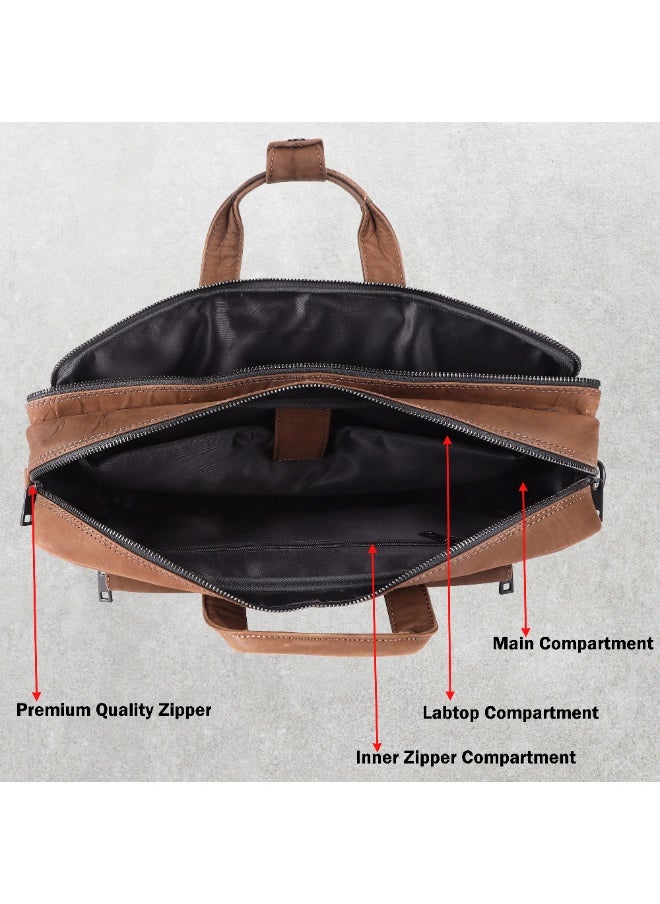 LAVERI Laptop Bag for Men - Leather Messenger Bag for Office - Fits up to 15 Inch Laptop - Shoulder Bag with Multiple Compartments - Executive Leather Bag for Work/Travel/Casual -2819