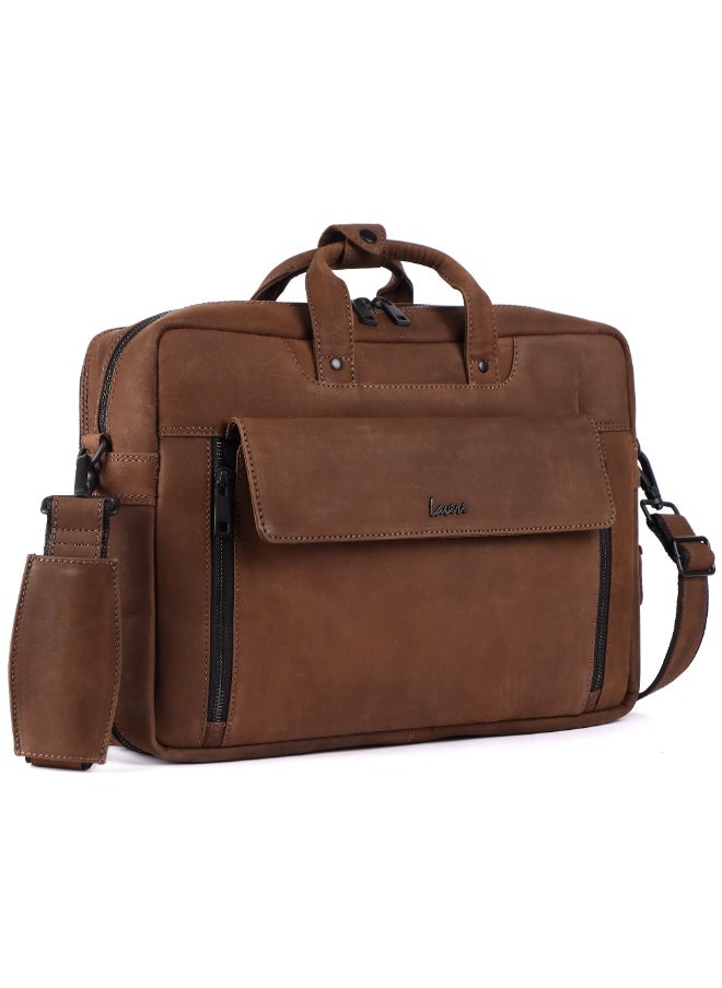LAVERI Laptop Bag for Men - Leather Messenger Bag for Office - Fits up to 15 Inch Laptop - Shoulder Bag with Multiple Compartments - Executive Leather Bag for Work/Travel/Casual -2819