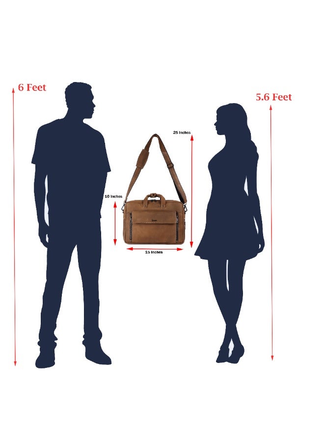 LAVERI Laptop Bag for Men - Leather Messenger Bag for Office - Fits up to 15 Inch Laptop - Shoulder Bag with Multiple Compartments - Executive Leather Bag for Work/Travel/Casual -2819