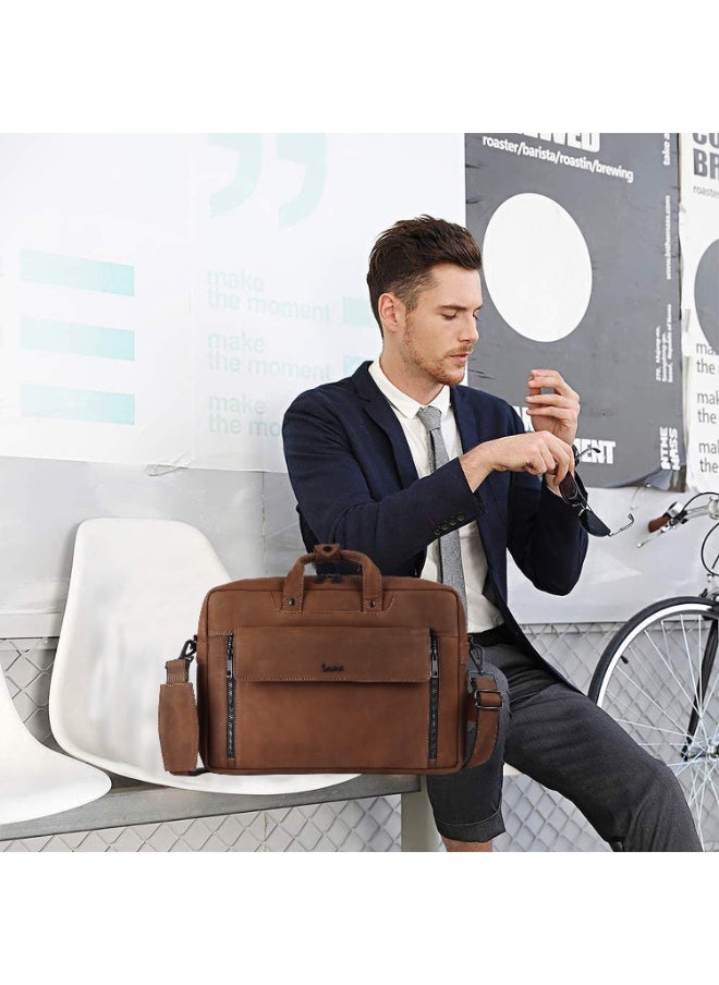 LAVERI Laptop Bag for Men - Leather Messenger Bag for Office - Fits up to 15 Inch Laptop - Shoulder Bag with Multiple Compartments - Executive Leather Bag for Work/Travel/Casual -2819