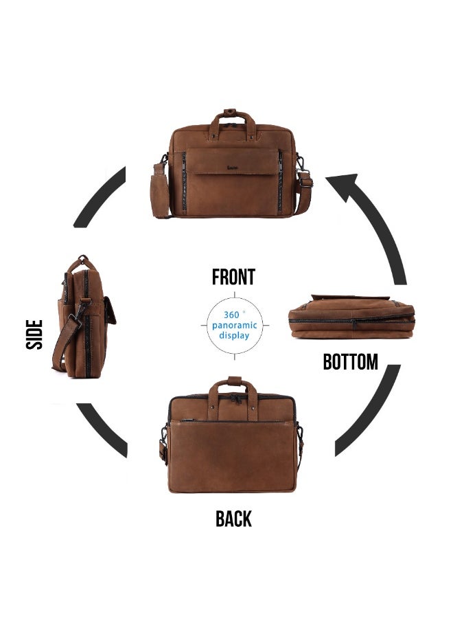 LAVERI Laptop Bag for Men - Leather Messenger Bag for Office - Fits up to 15 Inch Laptop - Shoulder Bag with Multiple Compartments - Executive Leather Bag for Work/Travel/Casual -2819