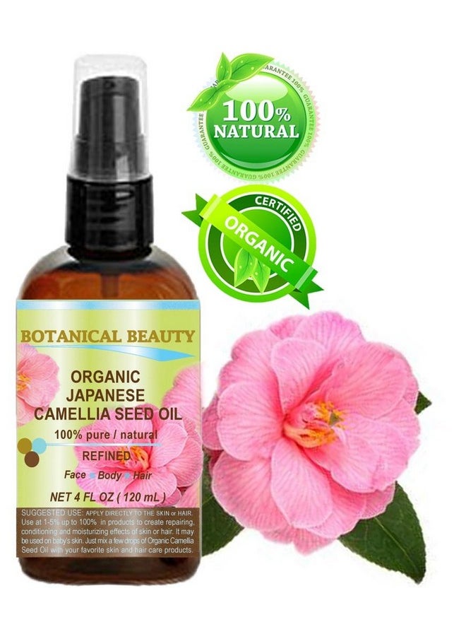 Japanese Organic Camellia Seed Oil. 100% Pure Natural Undiluted Refined Cold Pressed Carrier Oil. Rich Antioxidant To Revitalize And Rejuvenate The Hair Skin And Nails. 4 Fl.Oz 120 Ml.