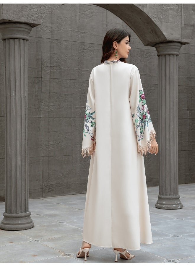 V-Neck Embroidered Tassel Elegant Women's Robe