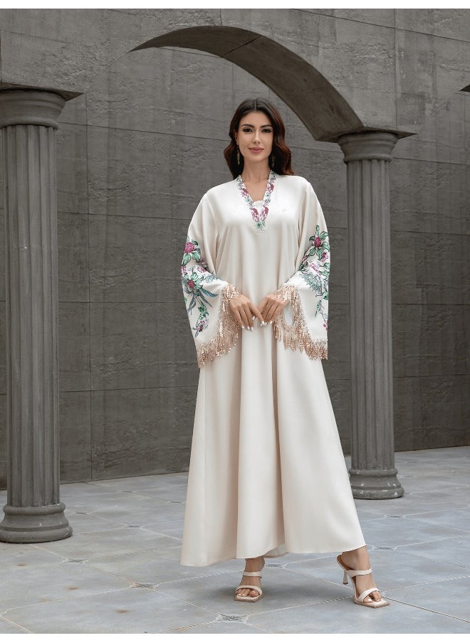 V-Neck Embroidered Tassel Elegant Women's Robe