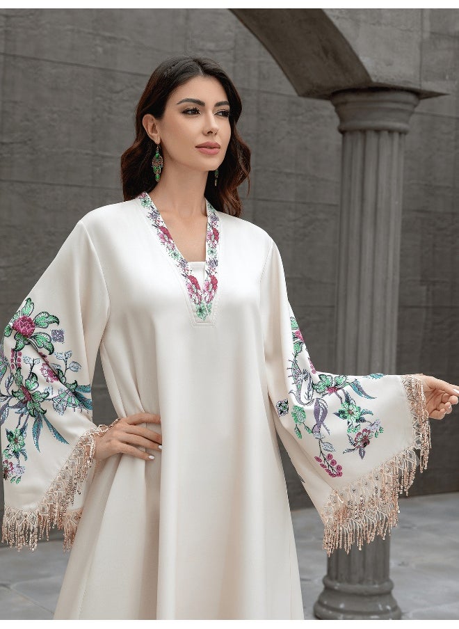 V-Neck Embroidered Tassel Elegant Women's Robe