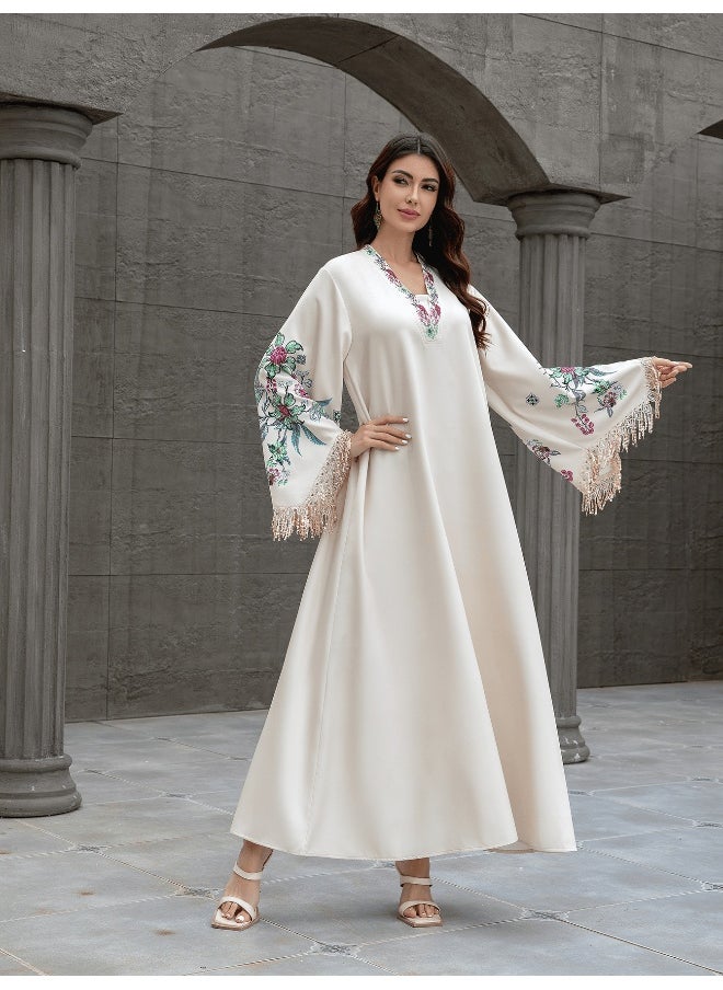 V-Neck Embroidered Tassel Elegant Women's Robe