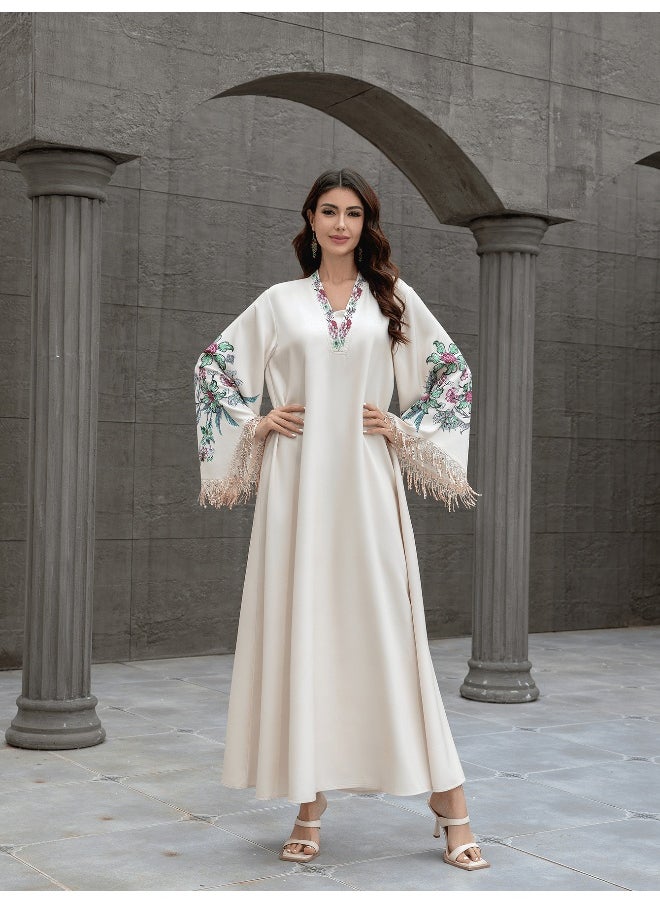 V-Neck Embroidered Tassel Elegant Women's Robe